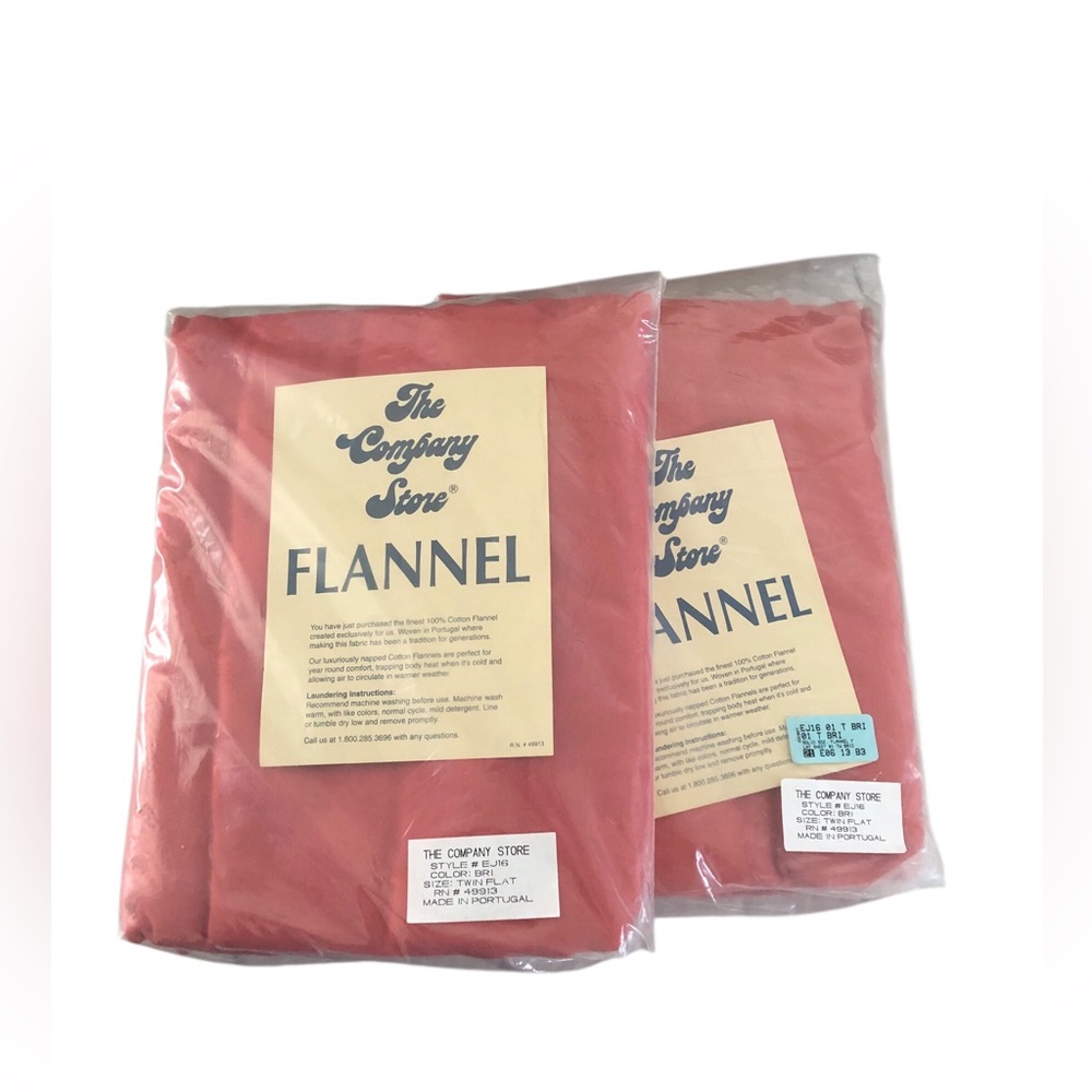 The Company Store Brick Flannel Twin Flat Sheet Set of 2 NWT Coral/Warm Pink